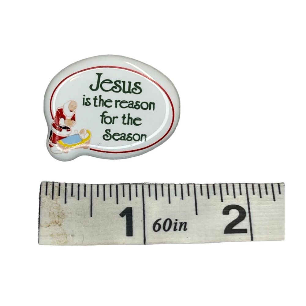 Vintage Kneeling Santa Pin 'Jesus is the Reason' White Ceramic Christmas Decor - Picture 2 of 7